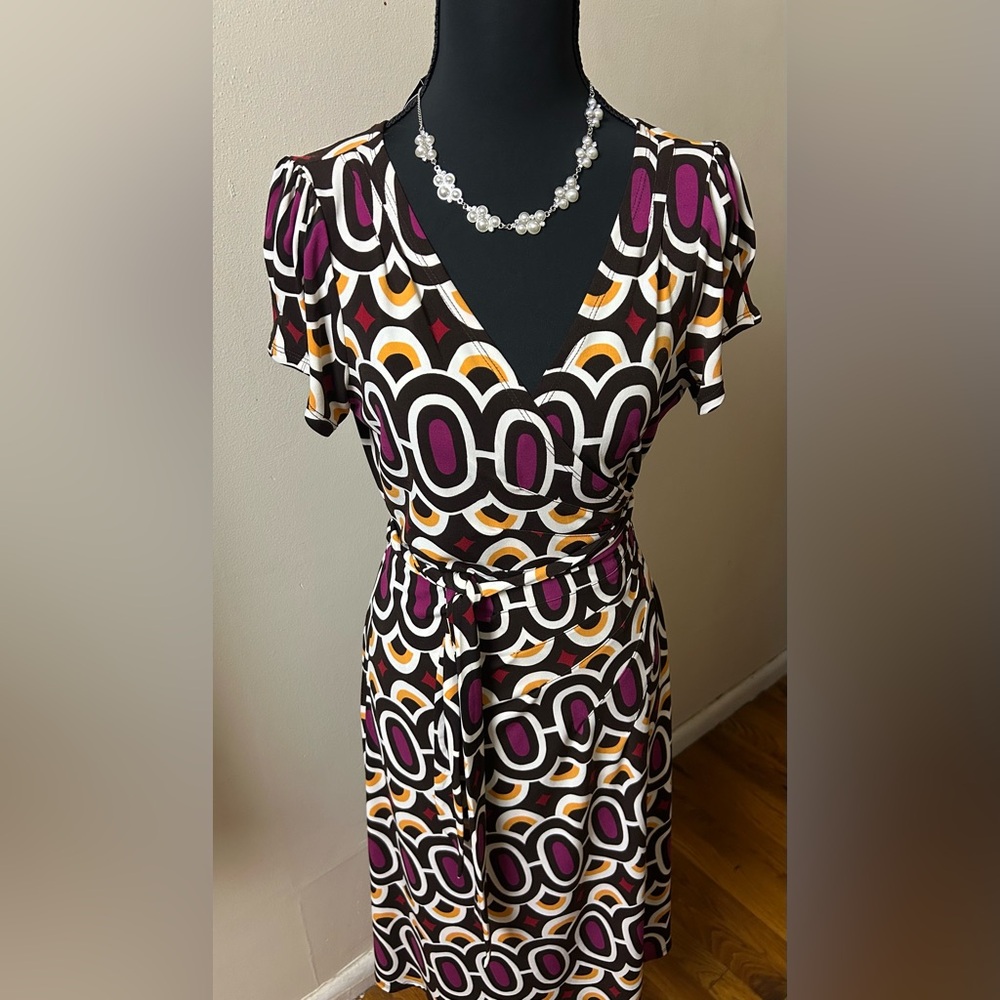 Geometric Wrap Dress with Bold Colors